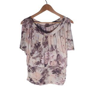 Vintage Womens Y2K Top Size Large Pink Pastel Ruched Fairy Grunge Boho Retro